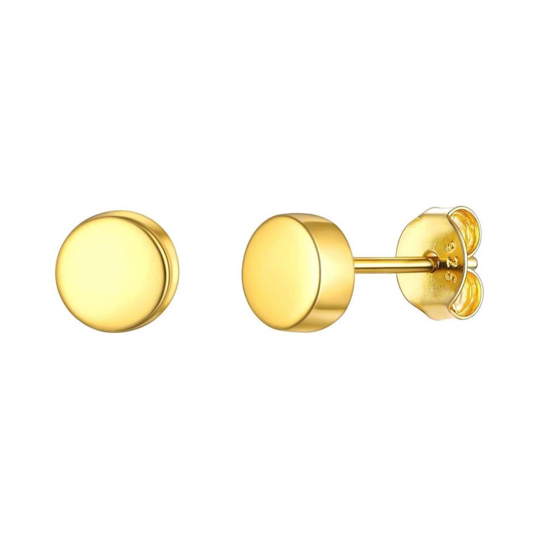 Gold Tiny Dot Round Disc Stud Earrings
