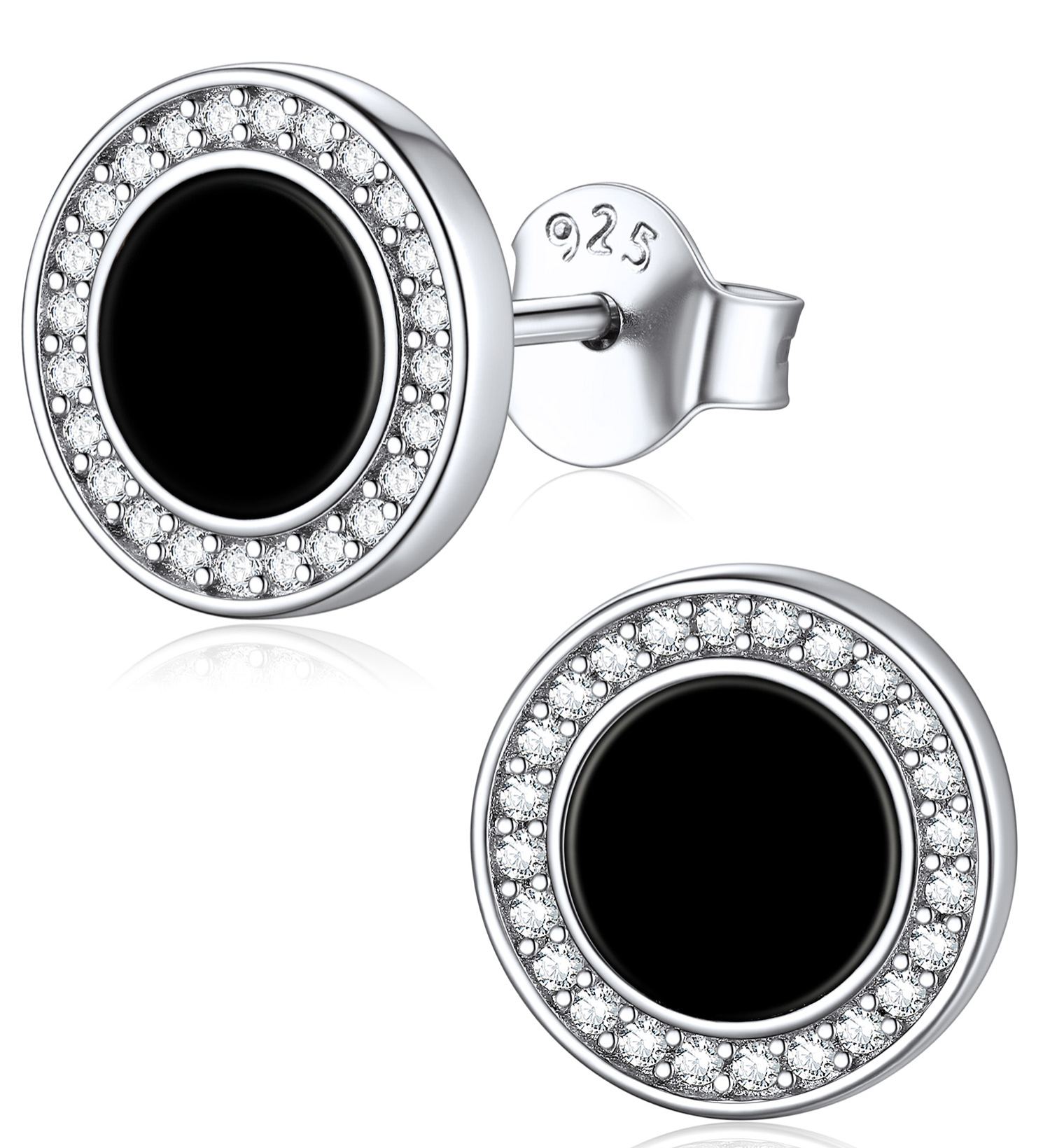 Black Onyx Round Cubic Zirconia Halo Stud Earrings