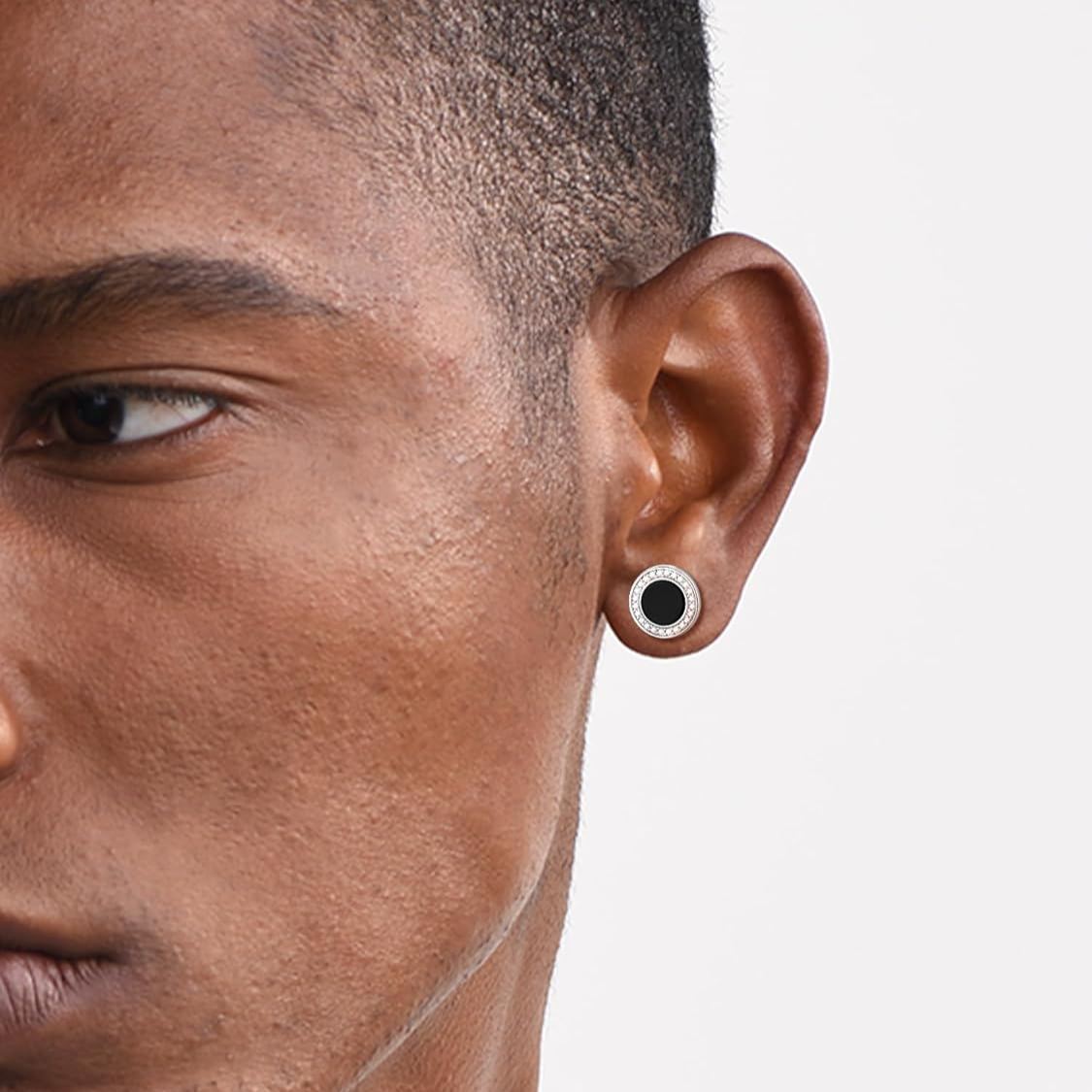 Black Onyx Round Cubic Zirconia Halo Stud Earrings