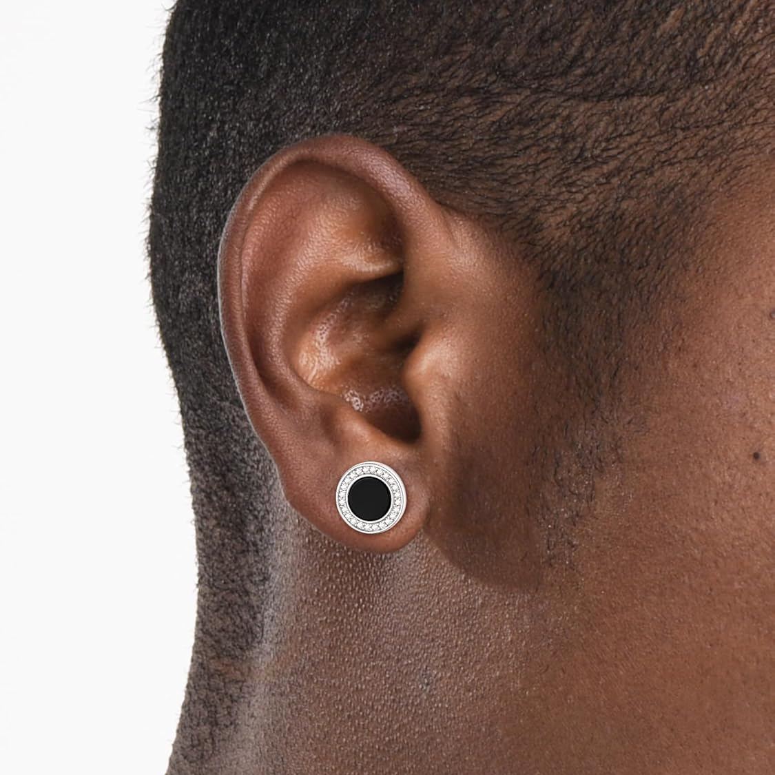 Black Onyx Round Cubic Zirconia Halo Stud Earrings
