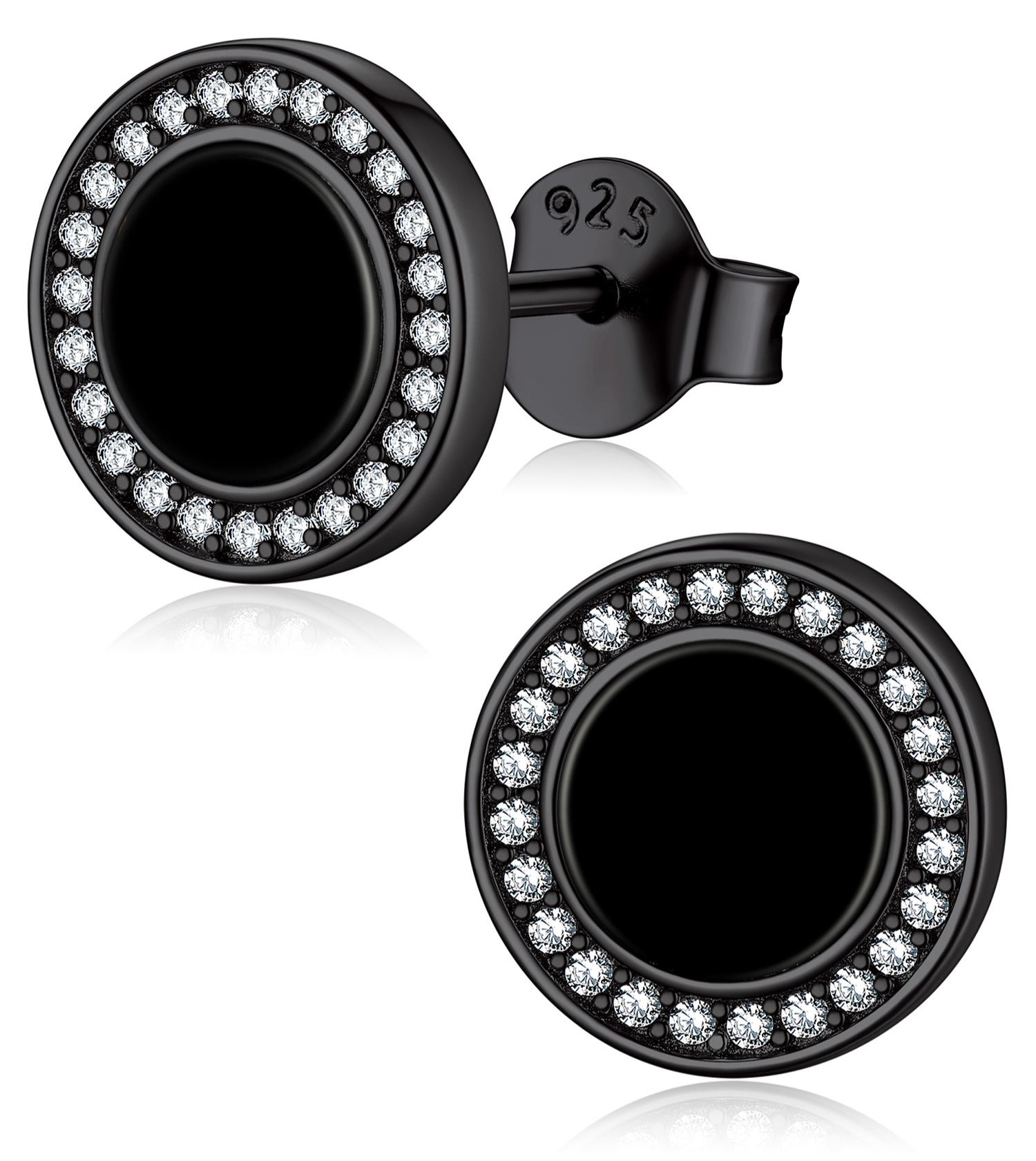 Black Onyx Round Cubic Zirconia Halo Stud Earrings