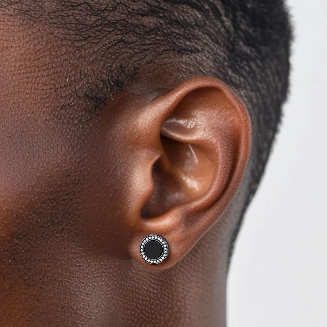 Black Onyx Round Cubic Zirconia Halo Stud Earrings