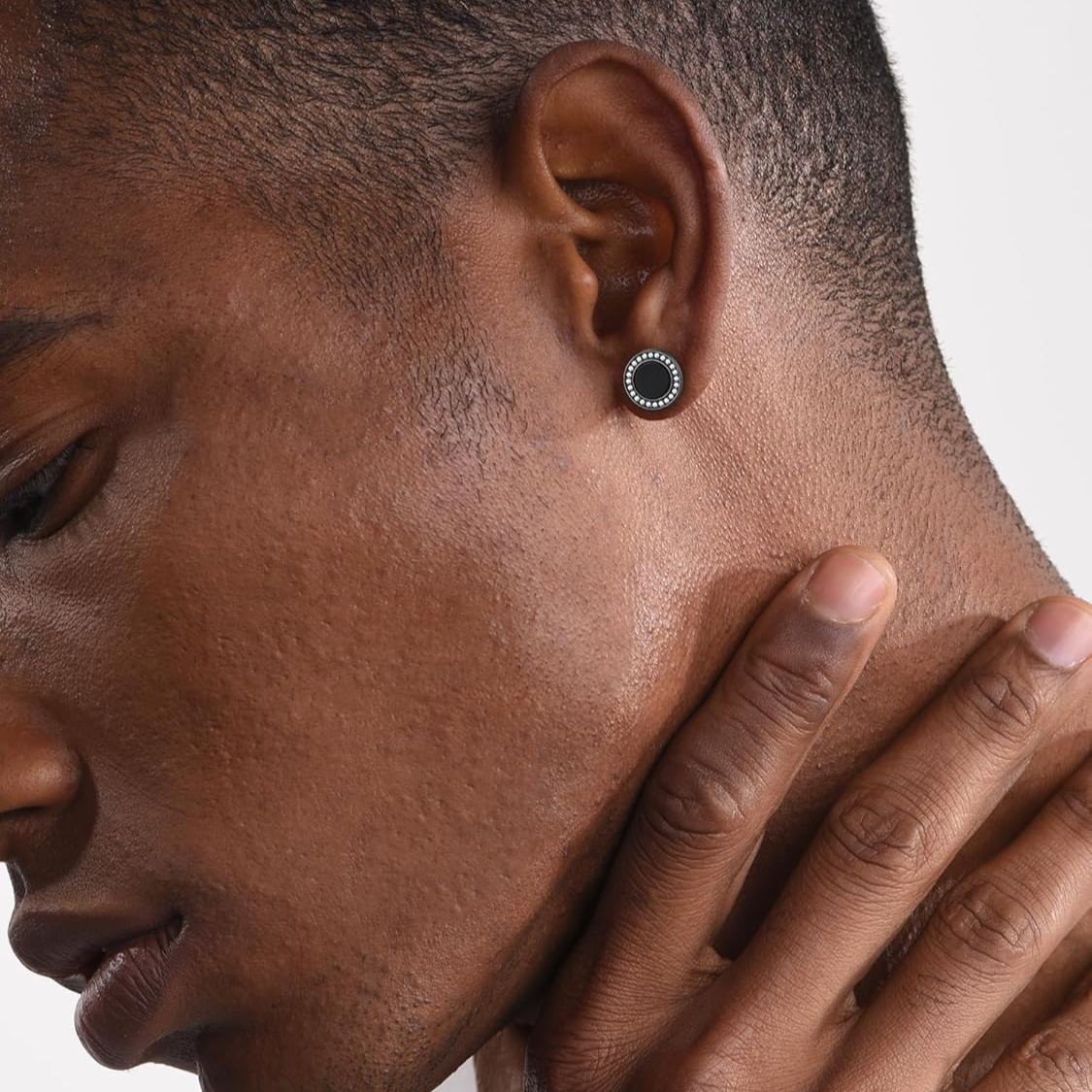 Black Onyx Round Cubic Zirconia Halo Stud Earrings