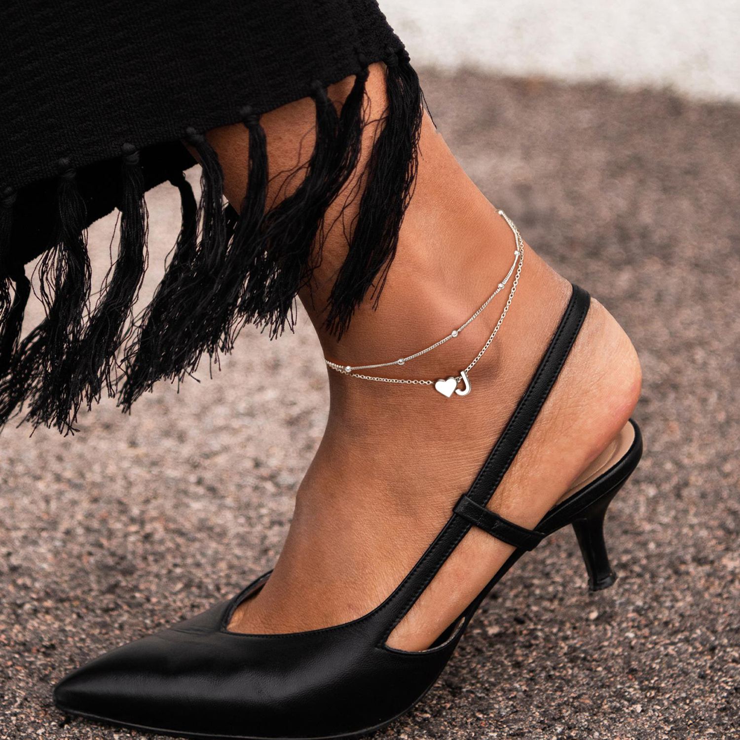 Heart Anklet With Letter for Women