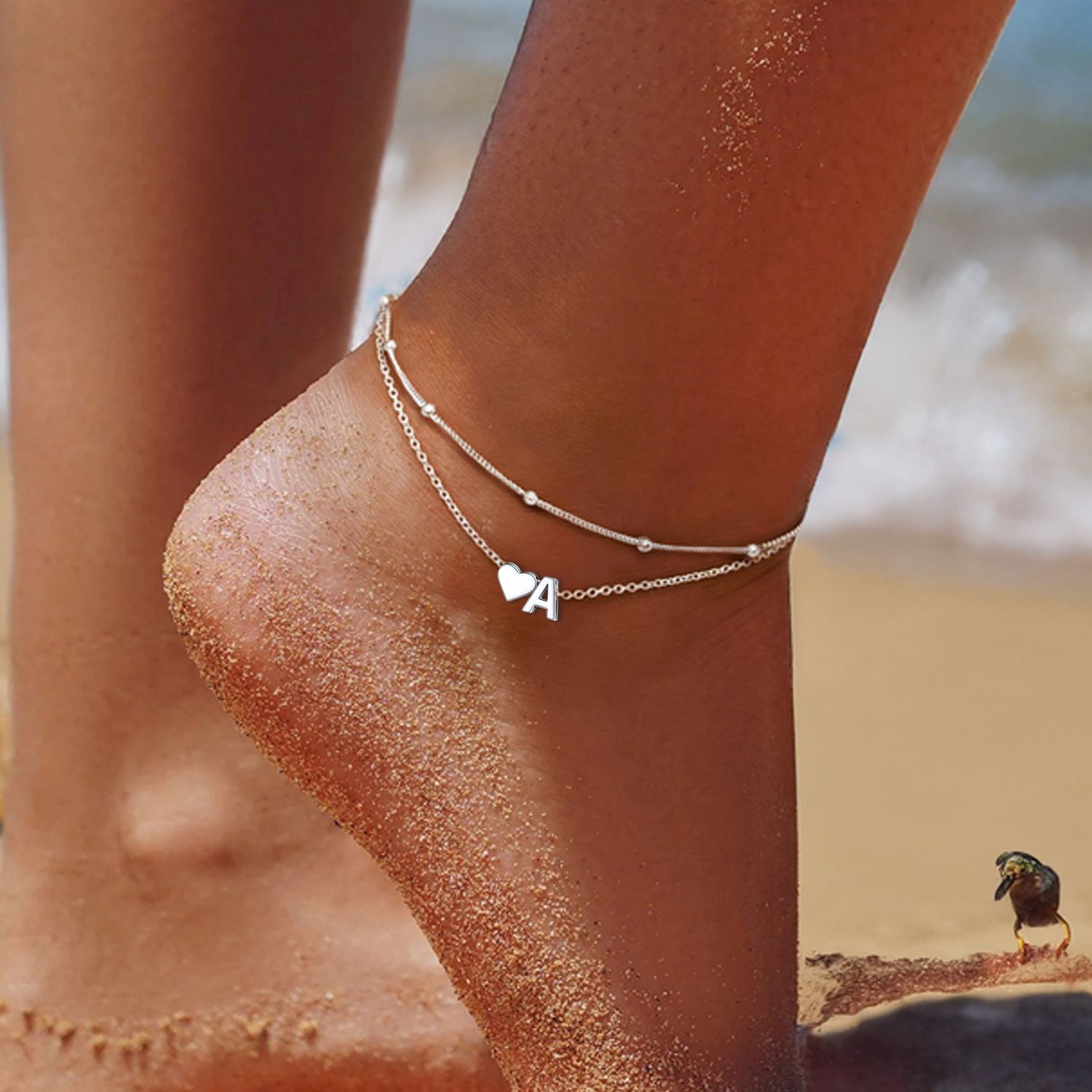 Heart Anklet With Letter for Women