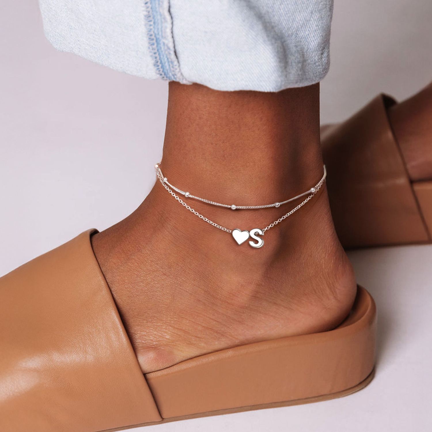 Heart Anklet With Letter for Women