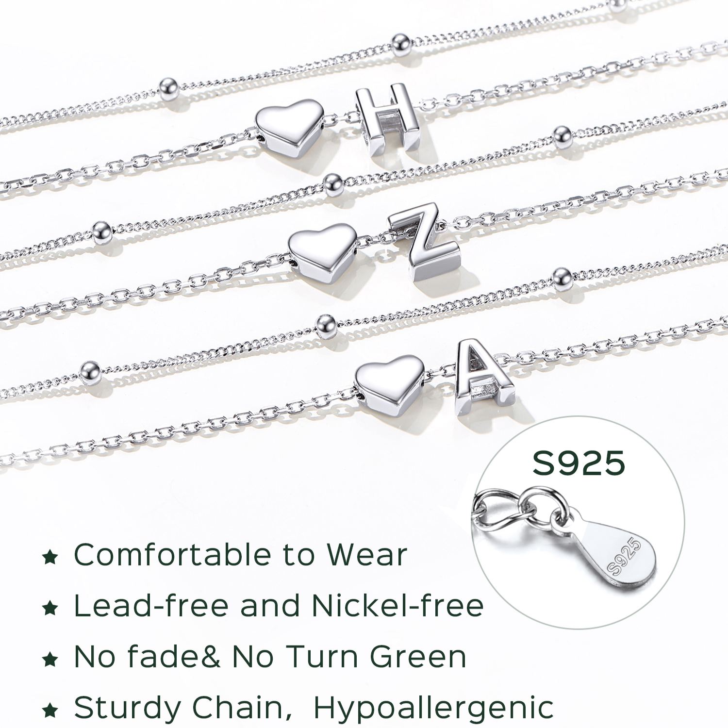 Sterling Silver Heart Anklet With Letter