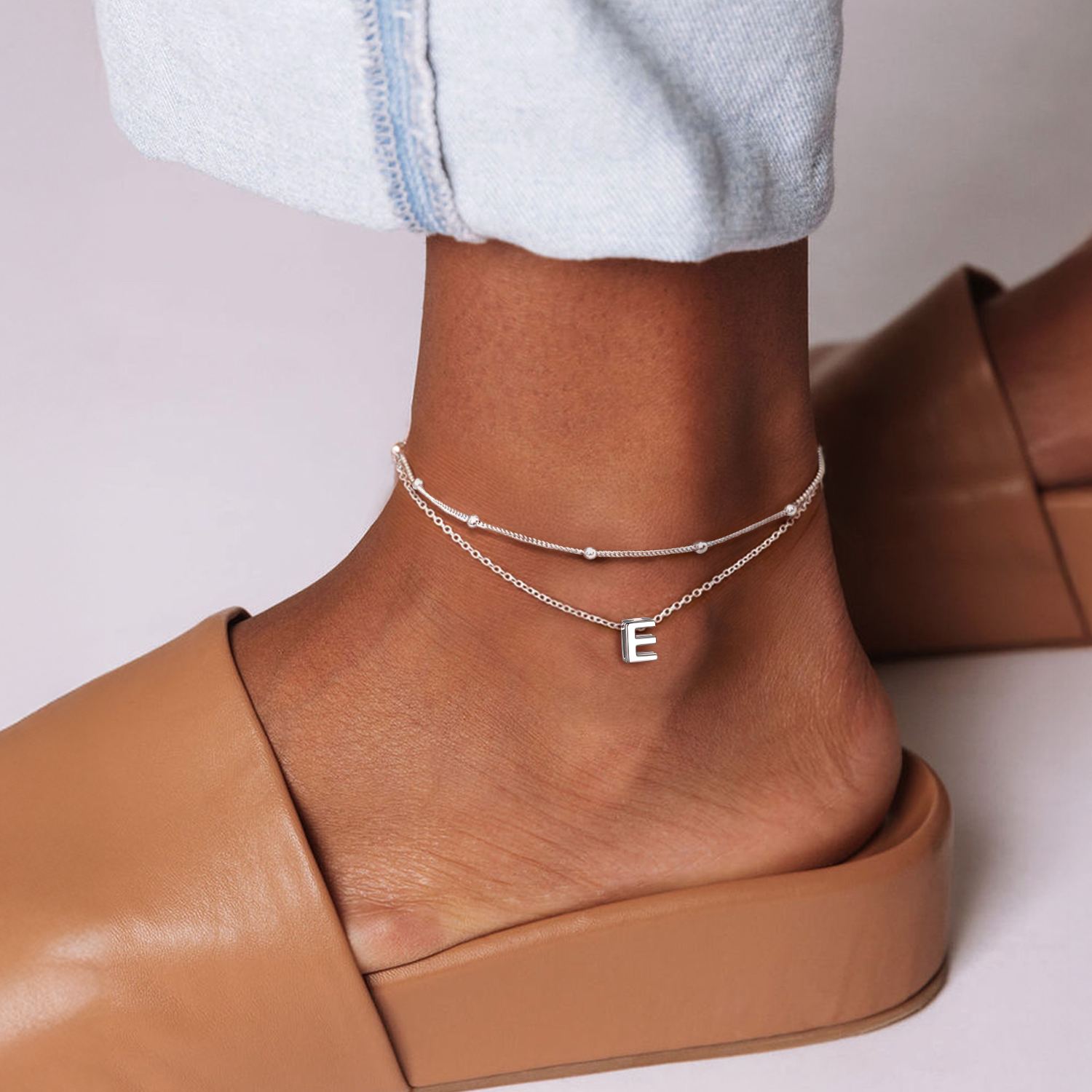 Dainty Layered Waterproof Initial Anklets for Women