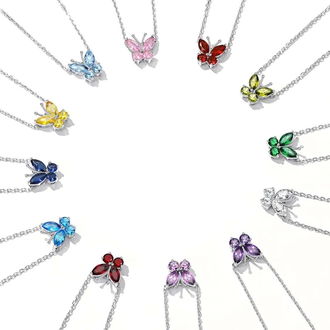 Adjustable Layered Butterfly Birthstone Anklet in Different Month Colors