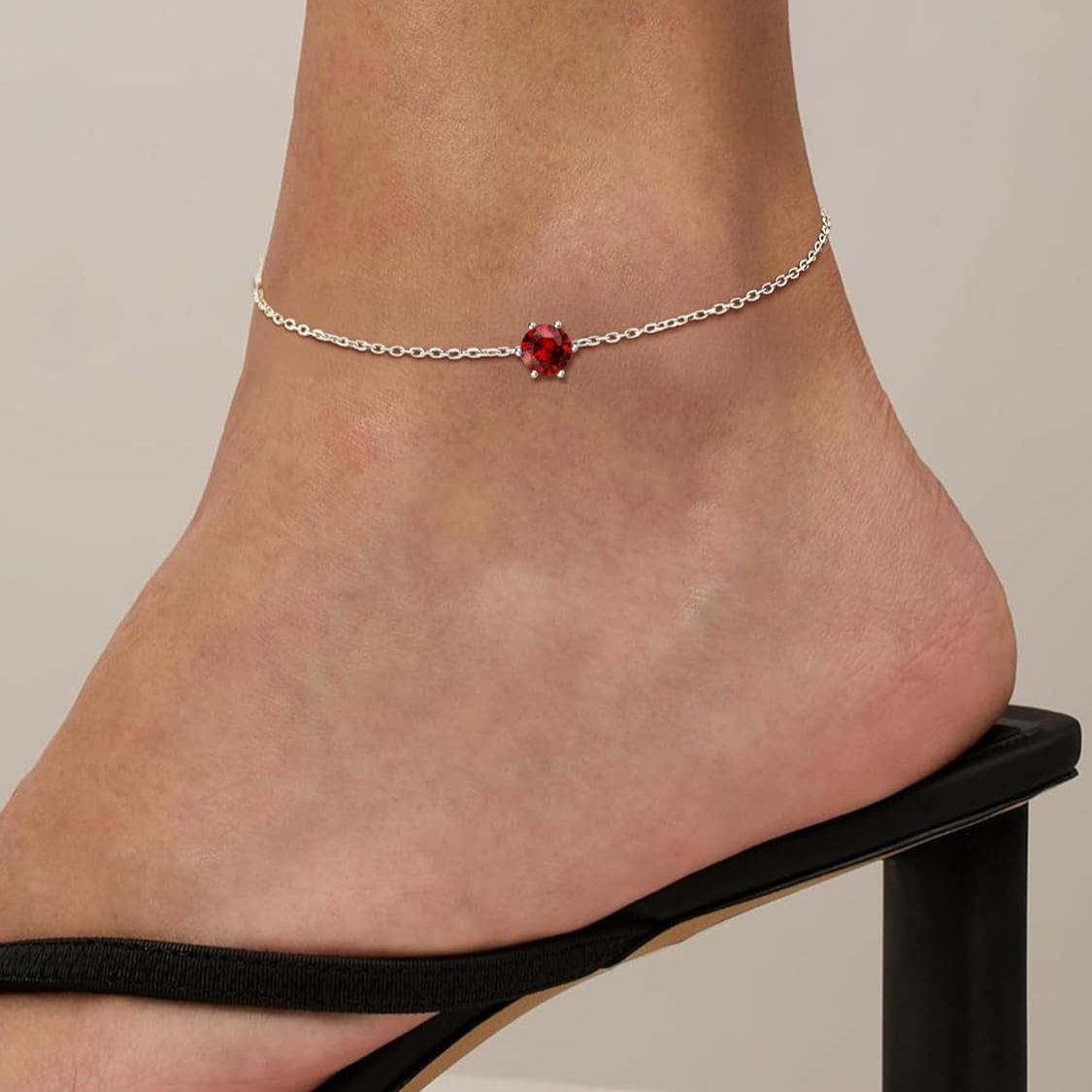 Simple Dainty Round Birthstone Ankle  for Women