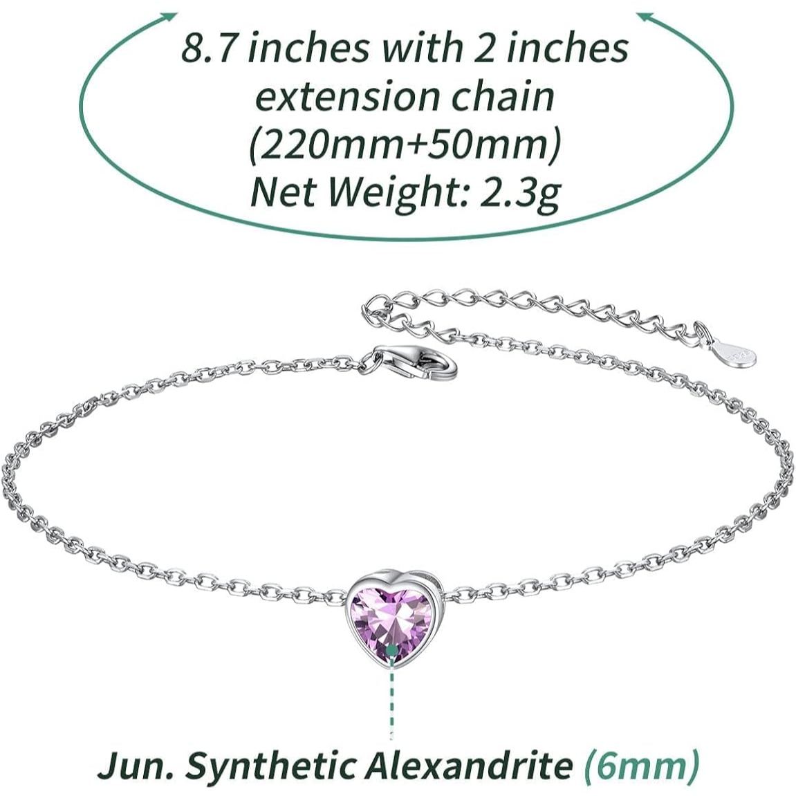 Bride Heart Birthstone Wedding Anklets Details: Dimensions, Hypoallergenic, Lobster-Claw-Clasps