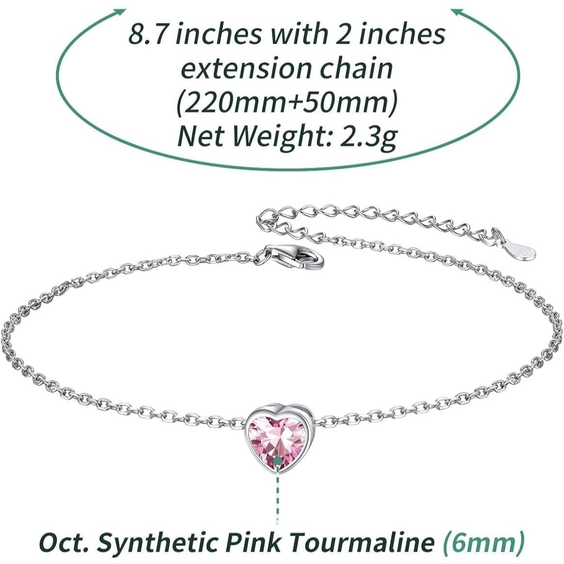 Bride Heart Birthstone Wedding Anklets Details: Dimensions, Hypoallergenic, Lobster-Claw-Clasps