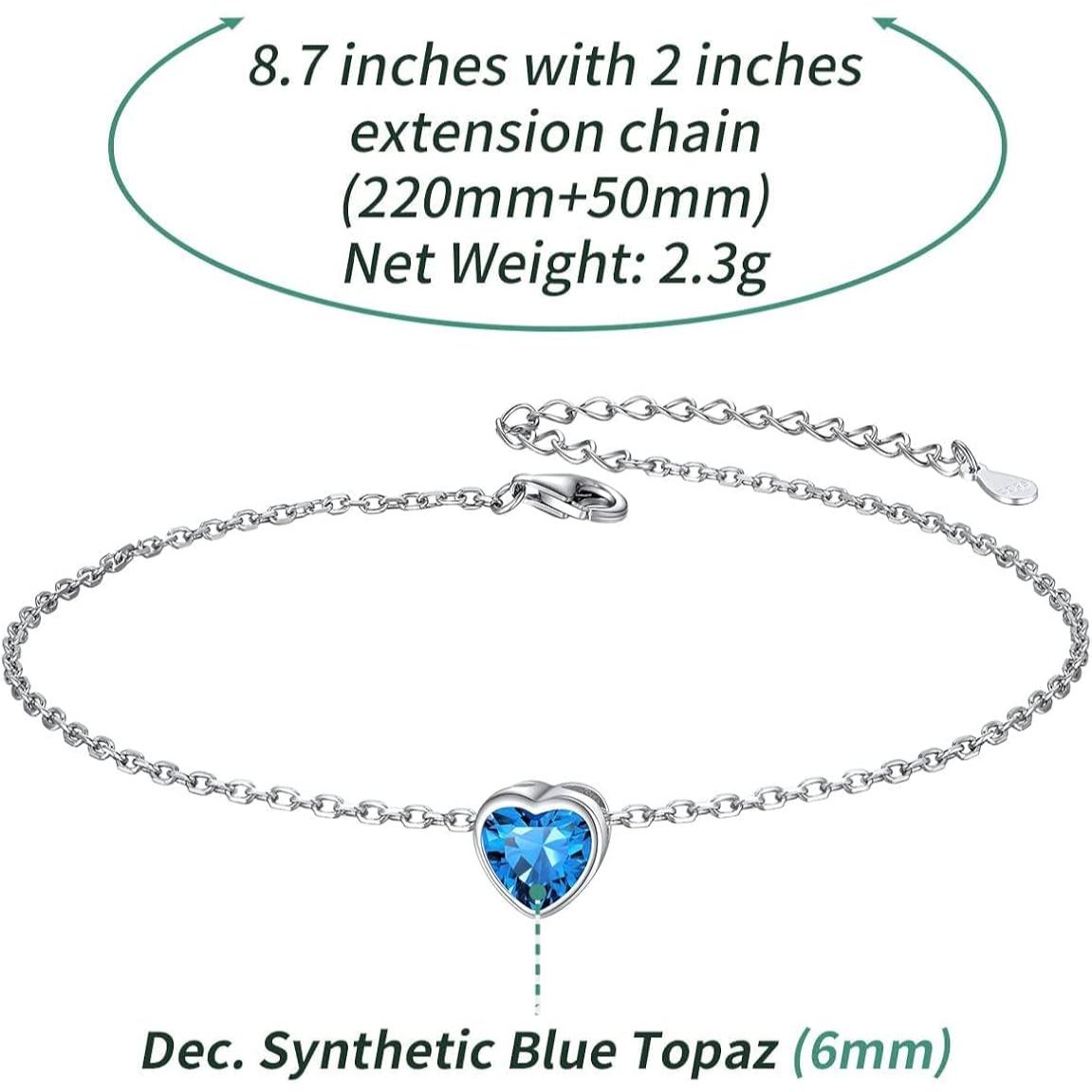 Bride Heart Birthstone Wedding Anklets Details: Dimensions, Hypoallergenic, Lobster-Claw-Clasps