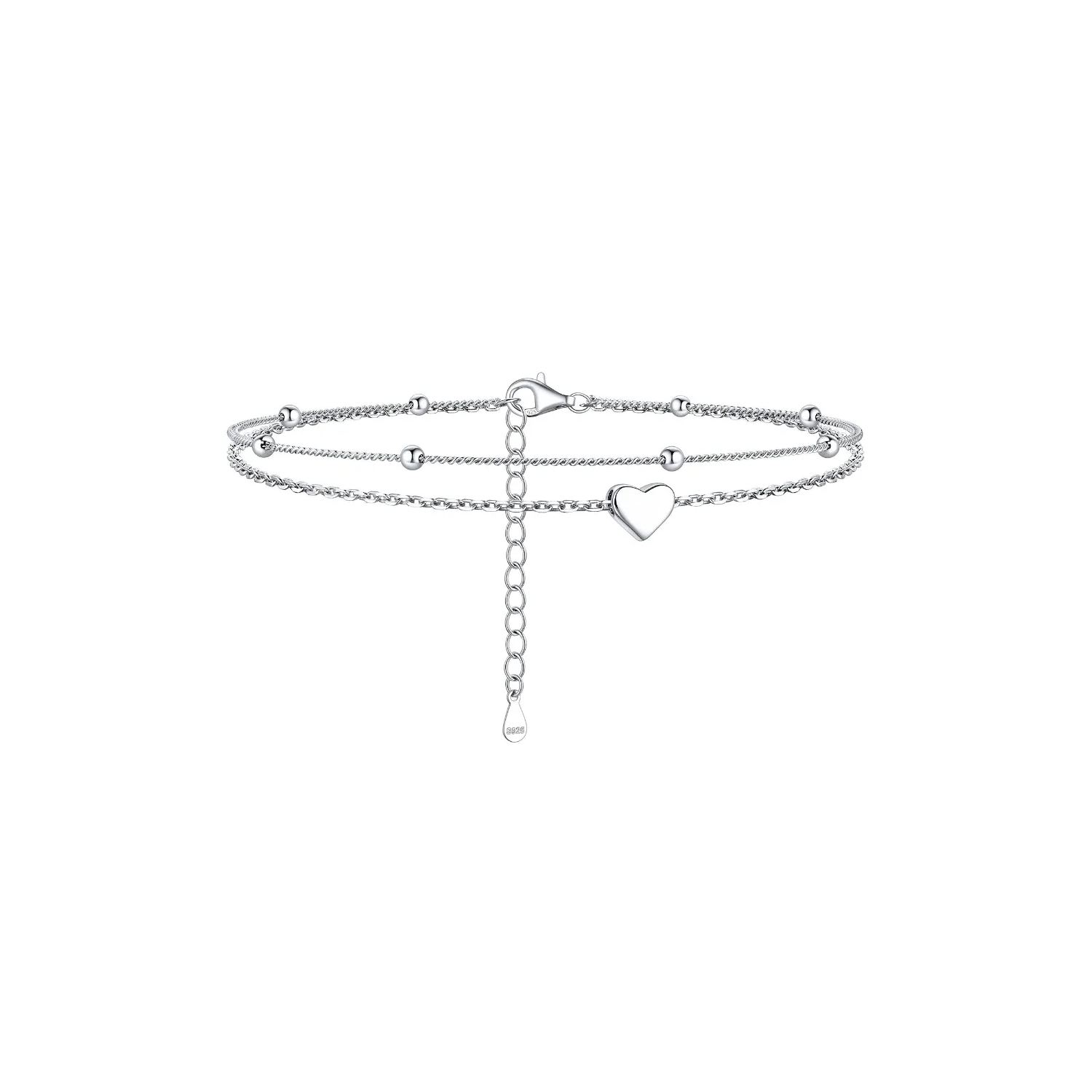 Layered Heart Anklet With Mini Beaded
