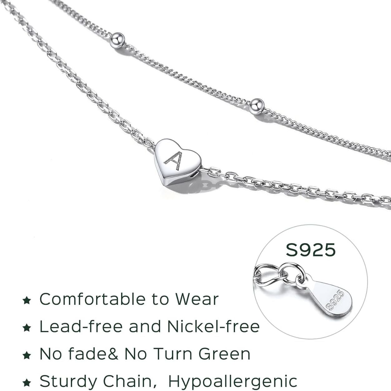 Heart Initials Dainty Layered Anklets With Beaded