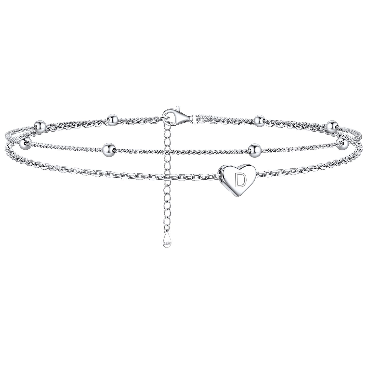 D-Heart Initials Dainty Layered Anklets With Beaded