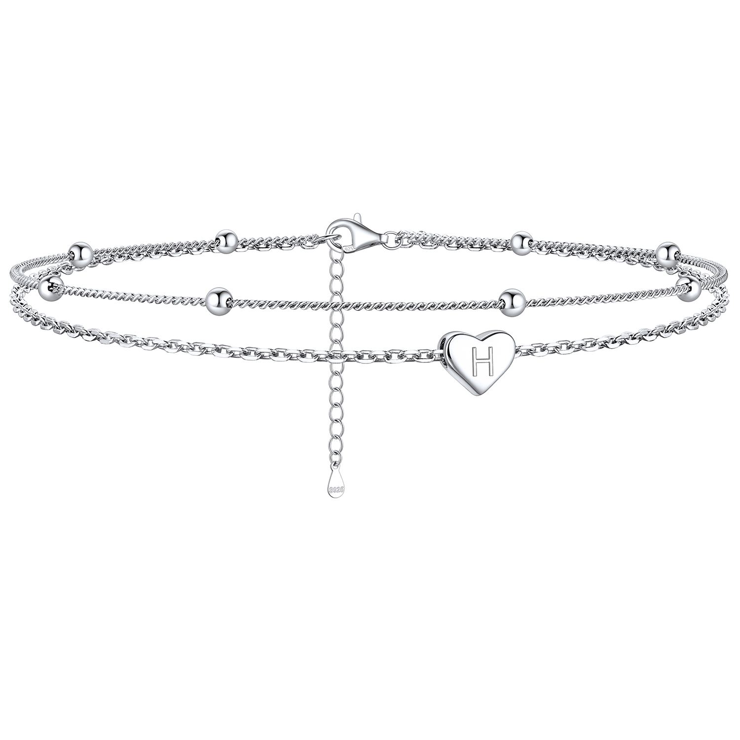 H-Heart Initials Dainty Layered Anklets With Beaded