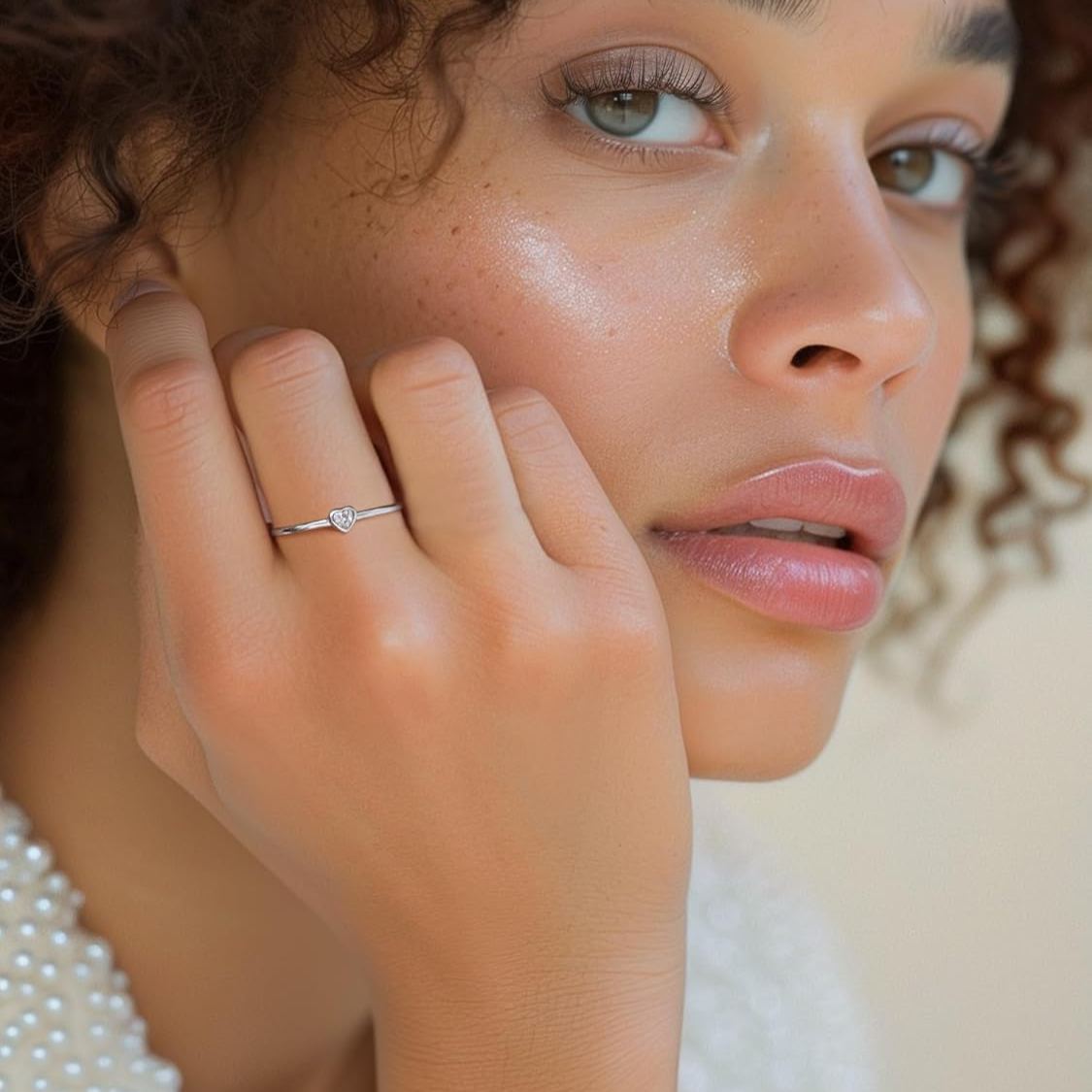 Dainty Cubic Zirconia Heart Promise Stacked Band Rings for Women