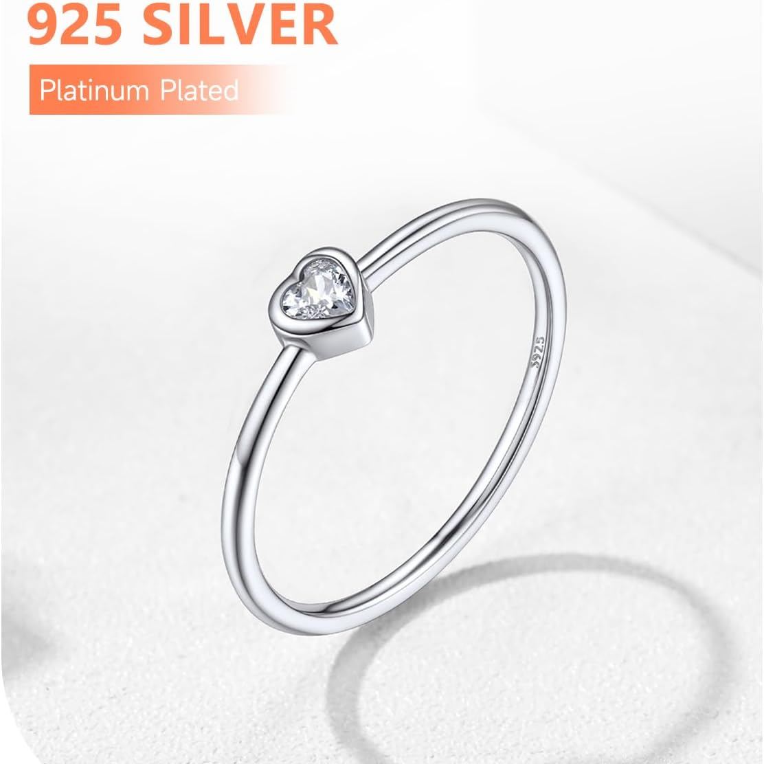 Sterling Silver Dainty Cubic Zirconia Heart Promise Stacked Band Rings