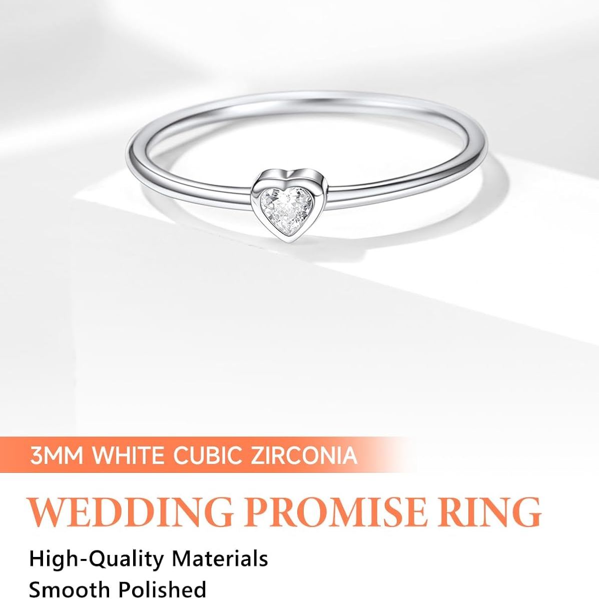 3MM Dainty Cubic Zirconia Heart Promise Stacked Band Rings