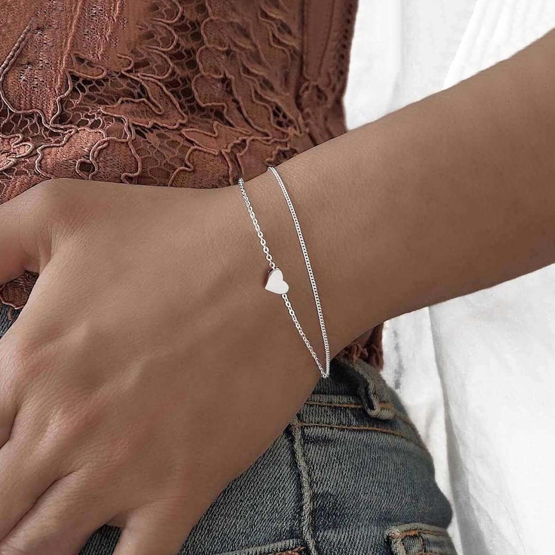 Classic Silver Heart Link Chain Bracelet  for Women, sterling silver jewlery, gift idea, sterling silver bracelets