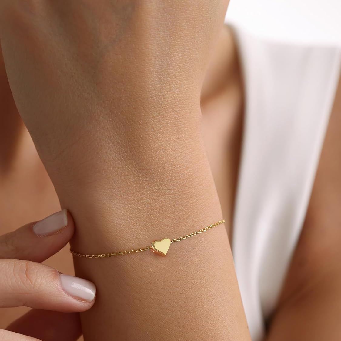 Classic Gold Heart Link Chain Bracelet  for Women, sterling silver jewlery, gift idea, sterling silver bracelets