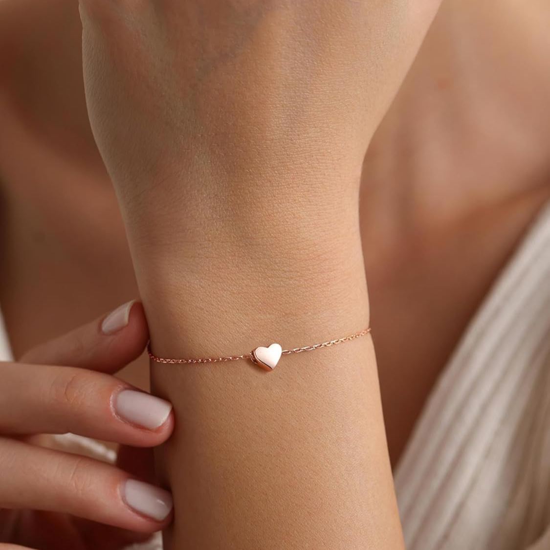 Classic Rose Gold Heart Link Chain Bracelet  for Women, sterling silver jewlery, gift idea, sterling silver bracelets