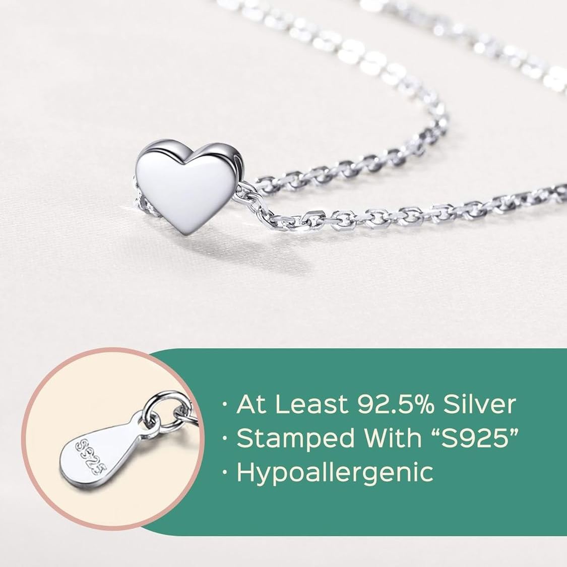 ChicSilver Sterling Silver Classic Silver Heart Link Chain Bracelet  for Women, sterling silver jewlery, gift idea, sterling silver bracelets