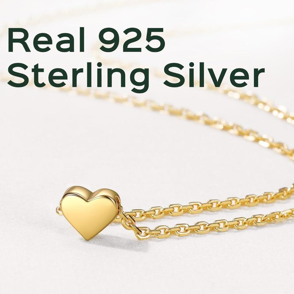 ChicSilver Sterling Silver Classic Gold Heart Link Chain Bracelet  for Women, sterling silver jewlery, gift idea, sterling silver bracelets
