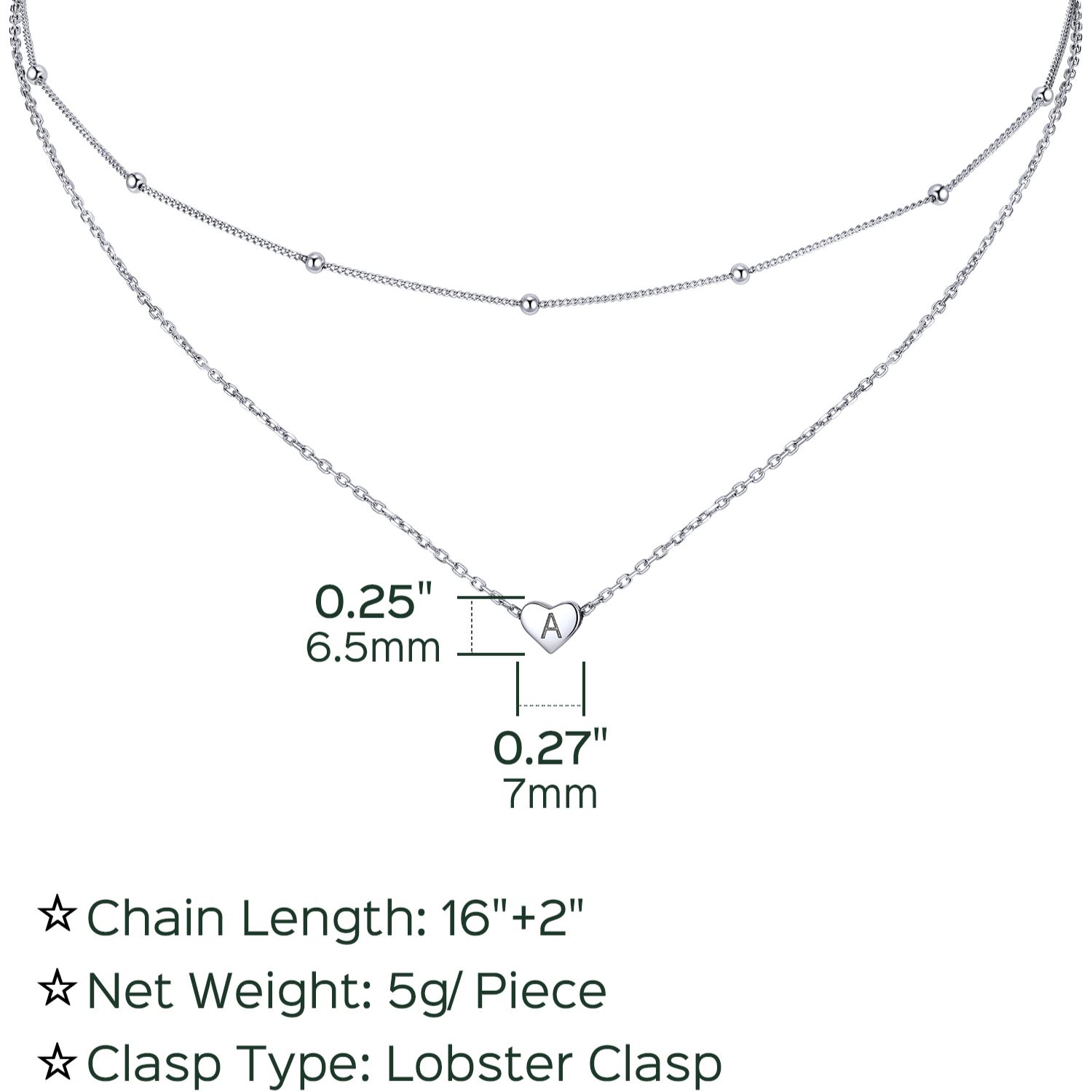 2026 hot Double-layered initial heart necklace for women, silver jewelry