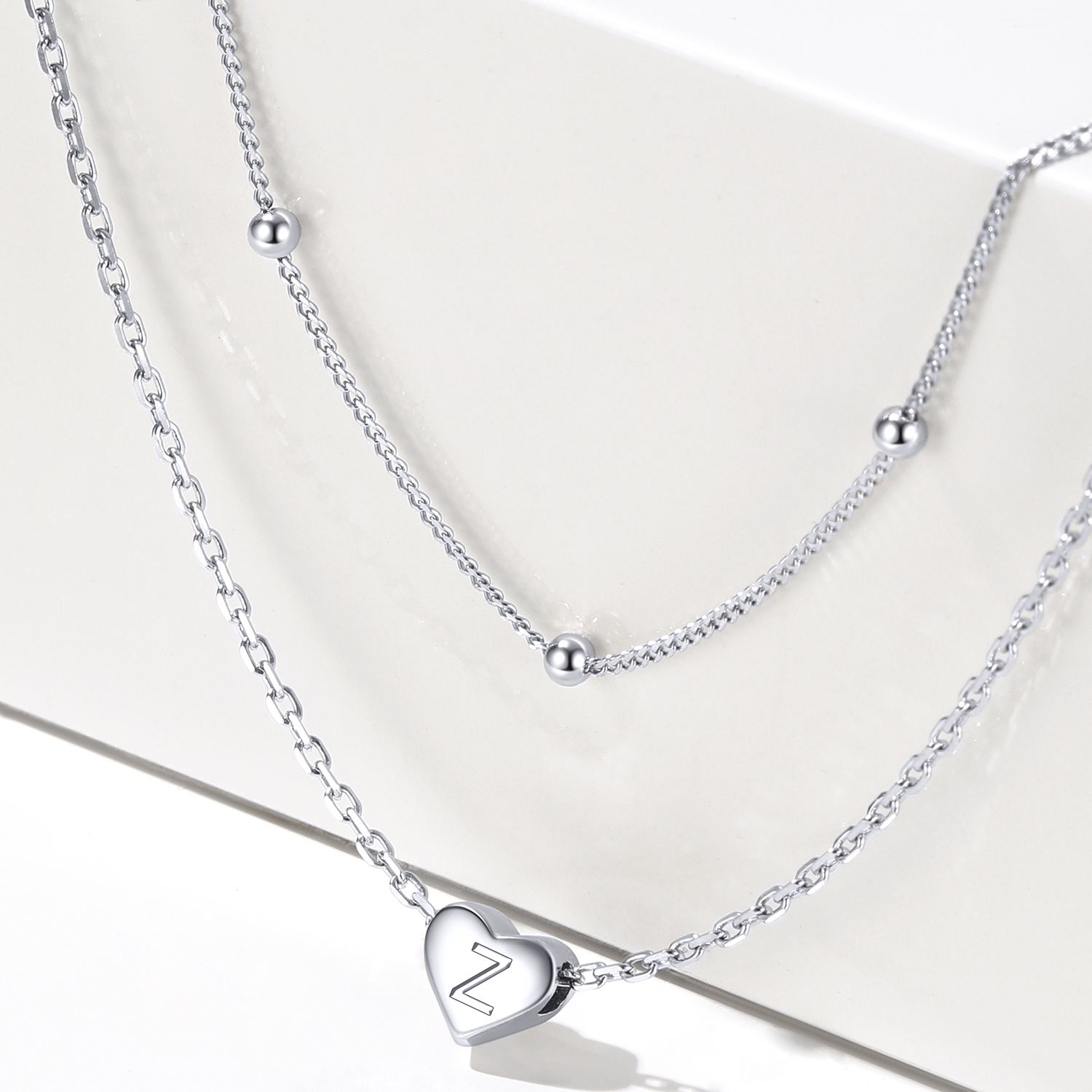 ChicSilver Sterling Silver  2026 hot Double-layered initial heart necklace for women, silver jewelry