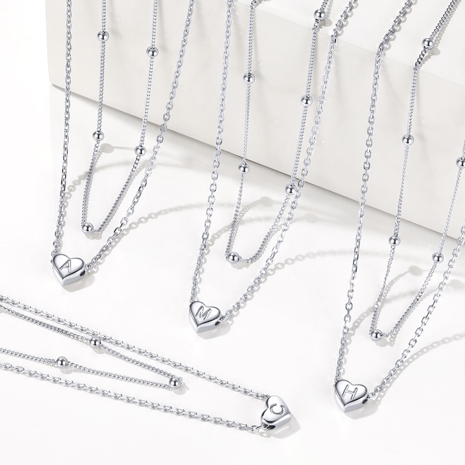 2026 hot Double-layered initial heart necklace for women, silver jewelry, A to Z  jewelry