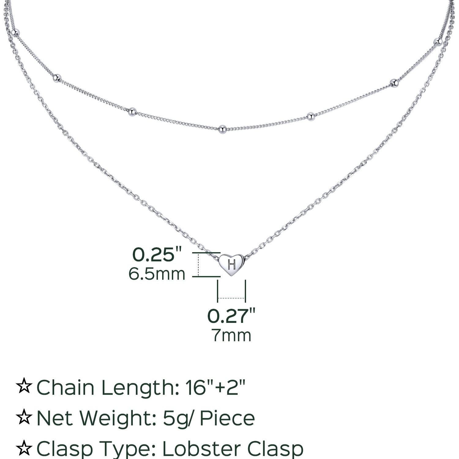 2026 hot Double-layered initial heart necklace for women Details: Dimensions, Hypoallergenic, Lobster-Claw-Clasps, silver jewelry, A to Z  jewelry