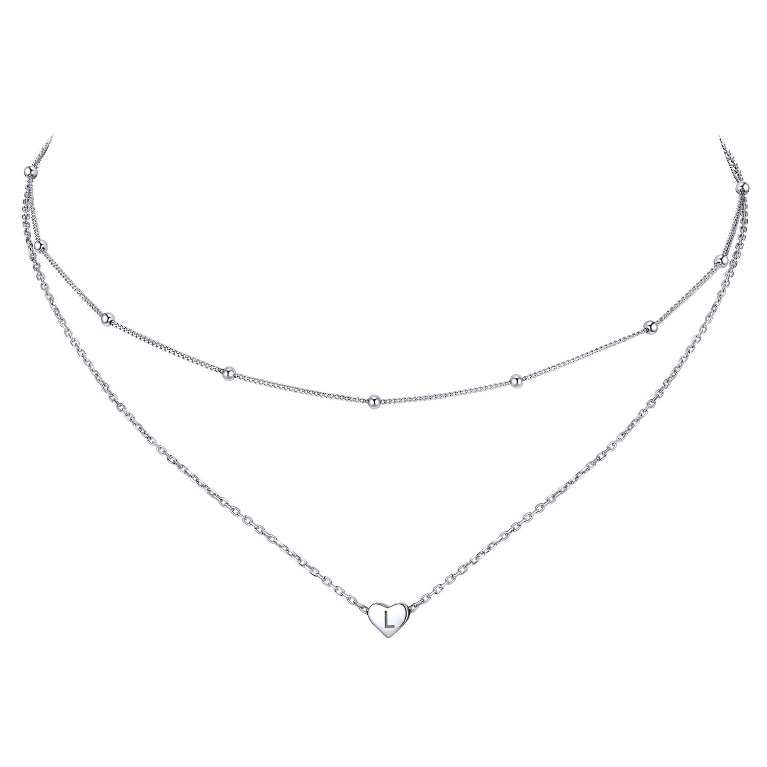 2026 hot Double-layered initial L heart necklace for women, silver jewelry, A to Z  jewelry, gift idea