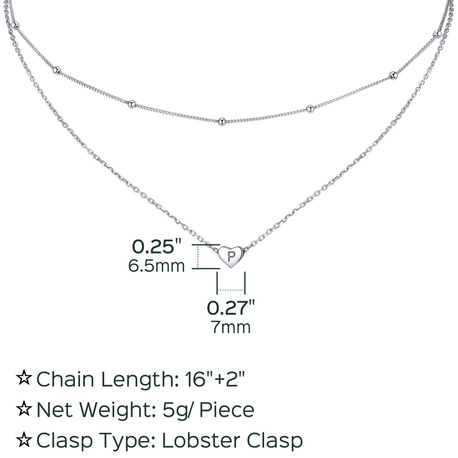 2026 hot Double-layered initial heart necklace for women Details: Dimensions, Hypoallergenic, Lobster-Claw-Clasps, silver jewelry, A to Z  jewelry