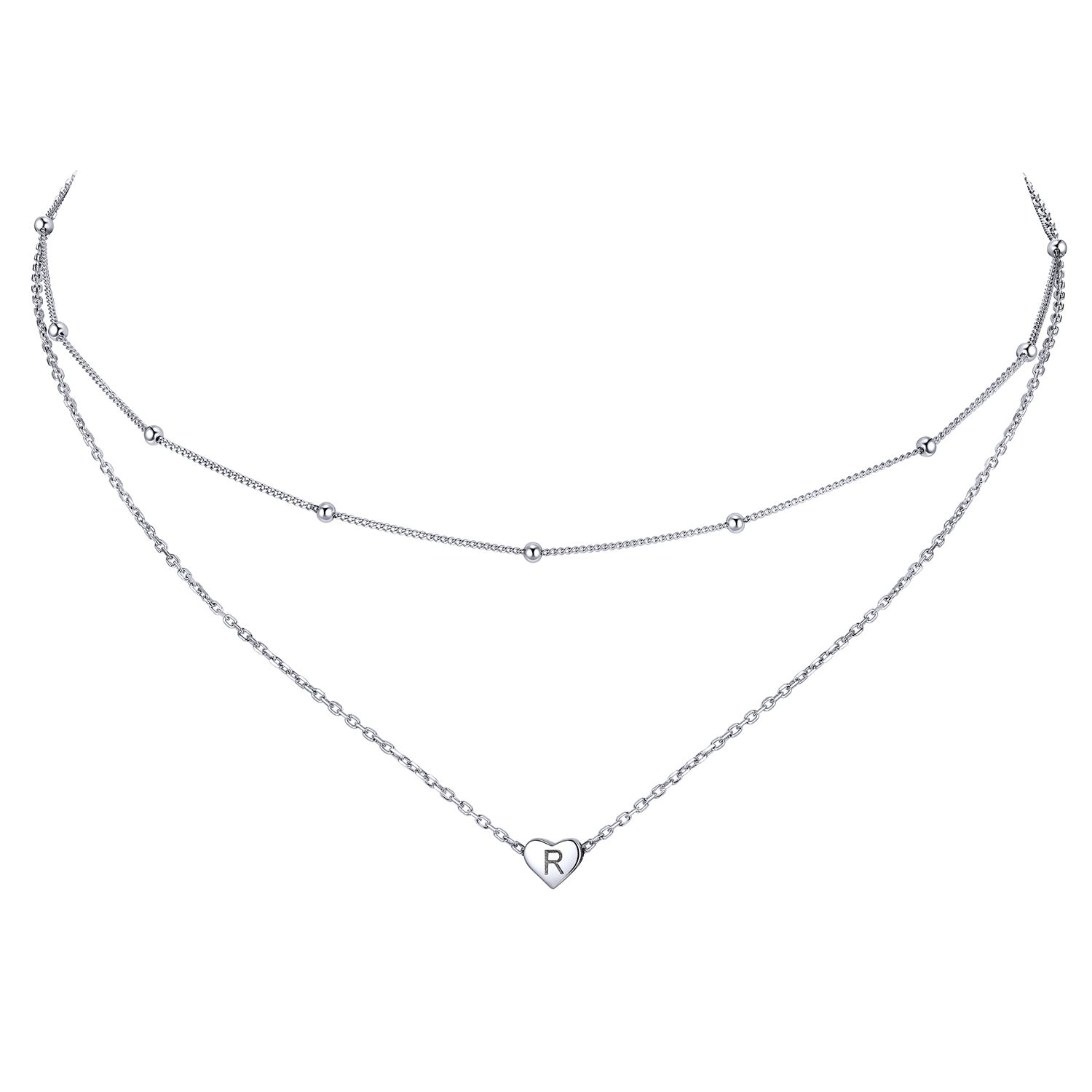 2026 hot Double-layered initial R heart necklace for women, silver jewelry, A to Z  jewelry, gift idea