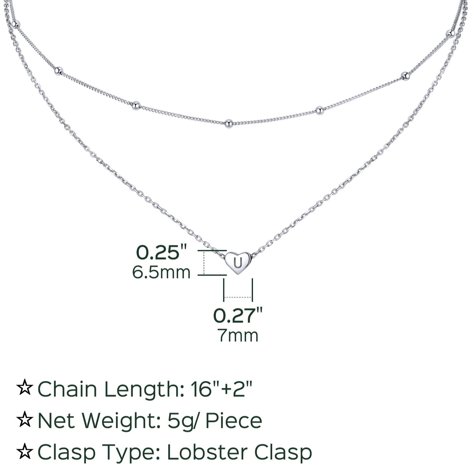 2026 hot Double-layered initial heart necklace for women Details: Dimensions, Hypoallergenic, Lobster-Claw-Clasps, silver jewelry, A to Z  jewelry