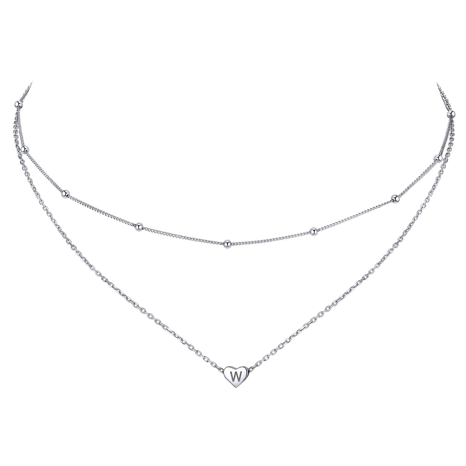 2026 hot Double-layered initial W heart necklace for women, silver jewelry, A to Z  jewelry, gift idea