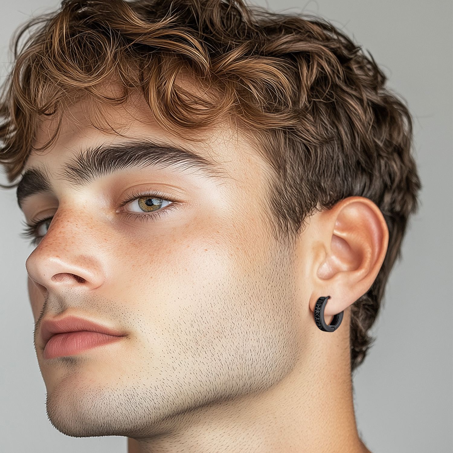 Runes Hoop Hypoallergenic Huggie Earrings  for Men