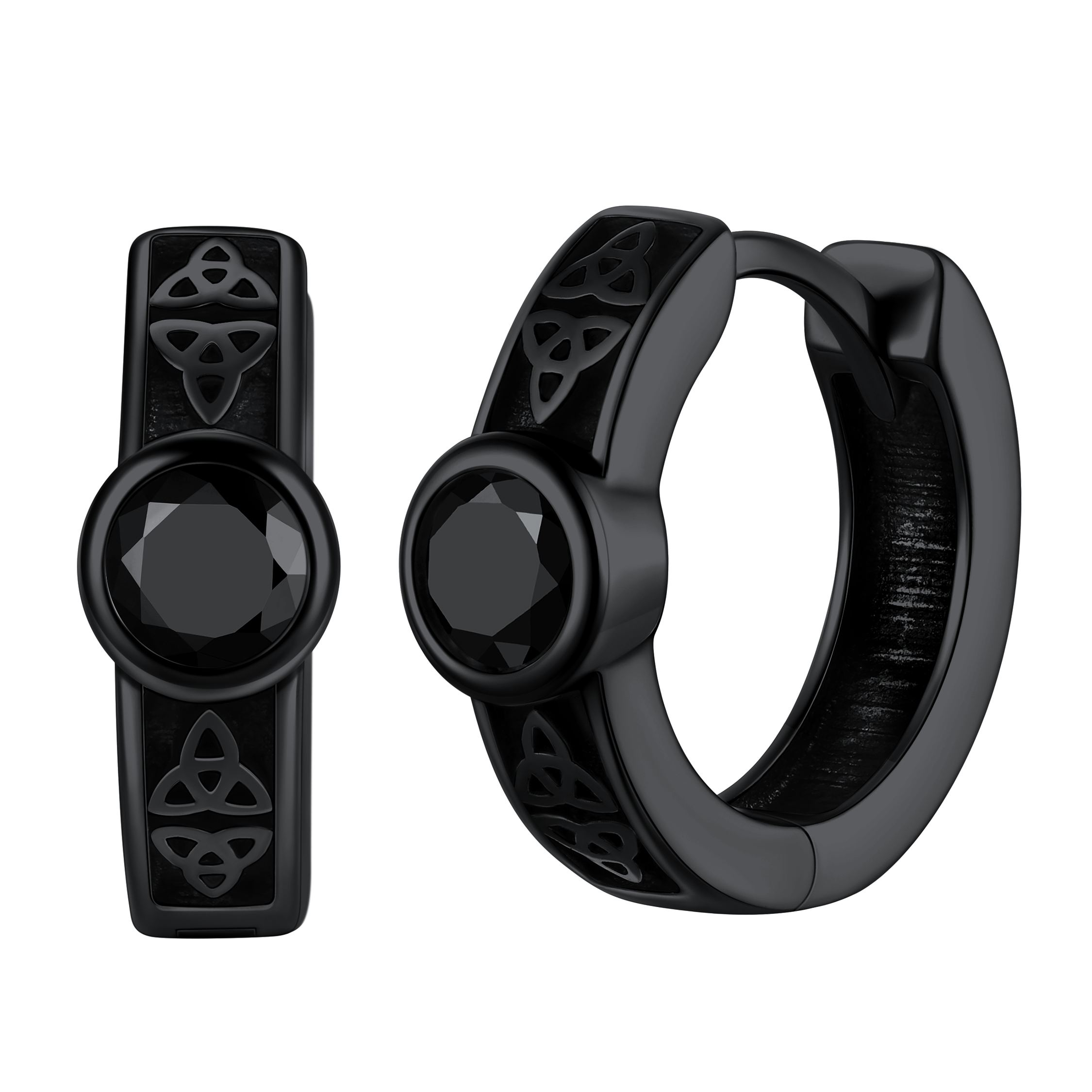 Hypoallergenic Celtic Knot Cubic Zirconia Earrings Hoops, Black Colors