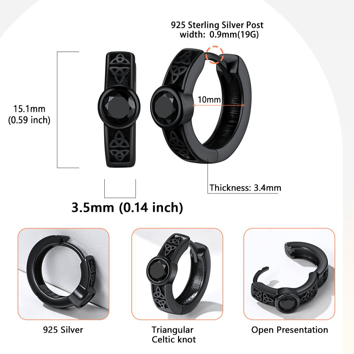 Sterling Silver Hypoallergenic Celtic Knot Cubic Zirconia Earrings Hoops Details: Dimensions, Hypoallergenic, Hinged Hoop