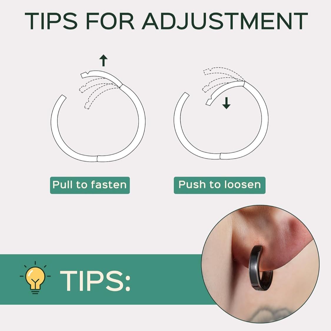 High Polised Lightweight Hoop Earrings, Adjustment steps for men & women