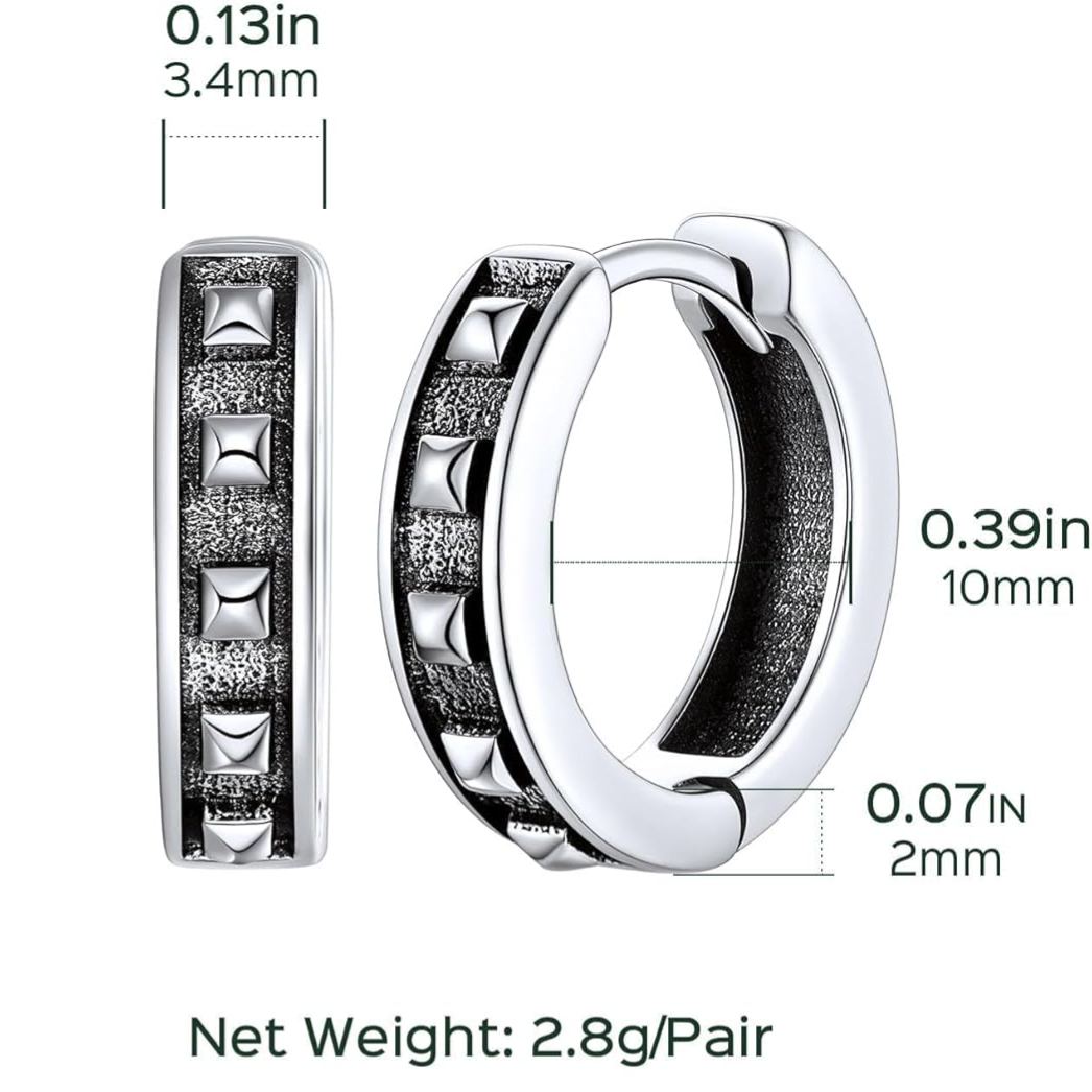 Punk Spike Hoop Earrings Details: Dimensions, Hypoallergenic, Latch Back