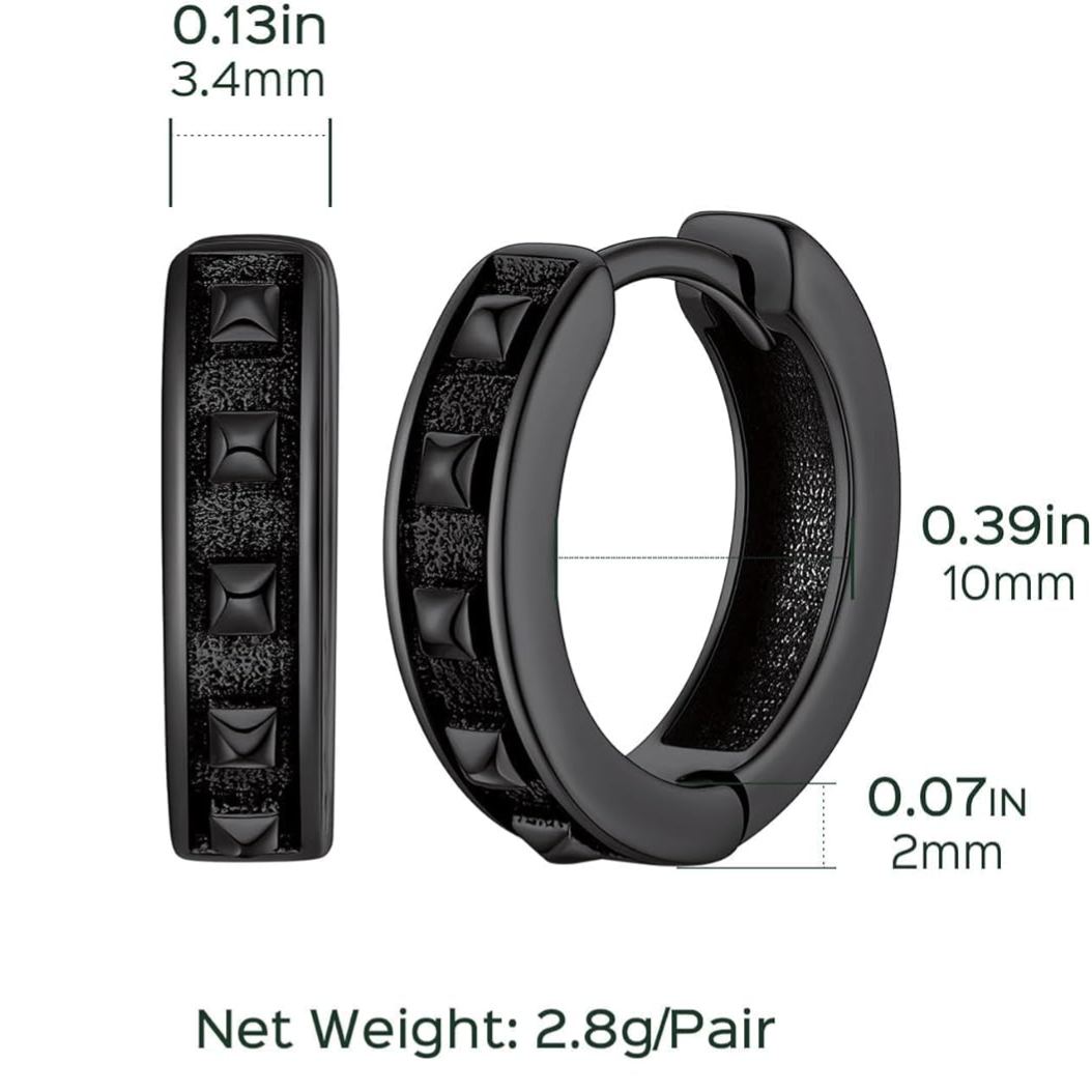 Punk Spike Hoop Earrings Details: Dimensions, Hypoallergenic, Latch Back