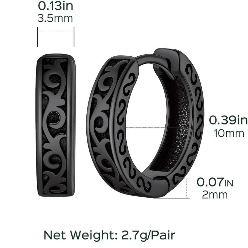 Celtic Knot Vine Huggie Hoops Earrings Details: Dimensions, Hypoallergenic, Push Back Finding/Lever Back.