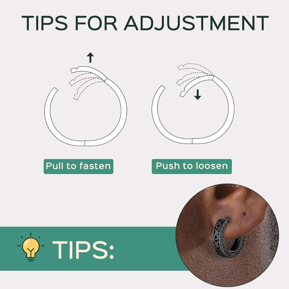 Celtic Knot Vine Huggie Hoops Earrings, Adjustment steps for men & women