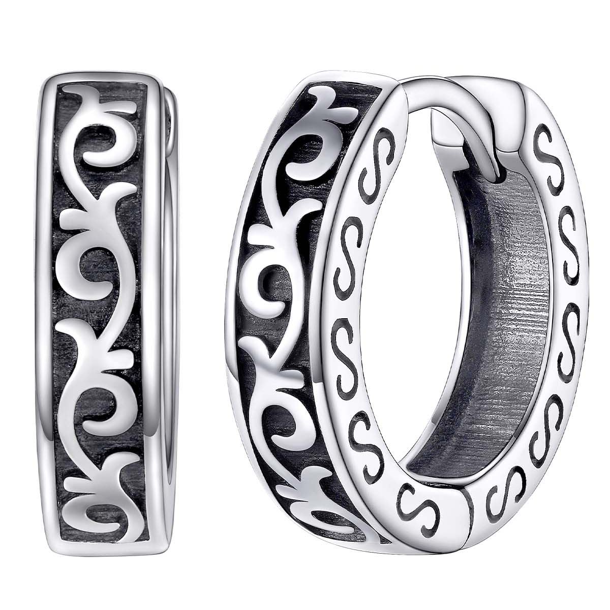 Celtic Knot Vine Huggie Hoops Earrings, Silver Colors