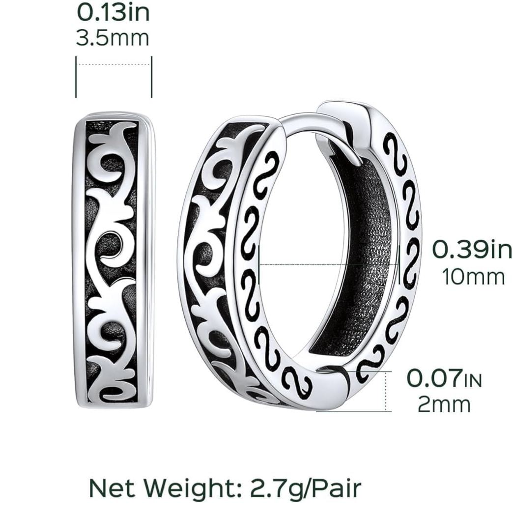 Celtic Knot Vine Huggie Hoops Earrings Details: Dimensions, Hypoallergenic, Push Back Finding/Lever Back.