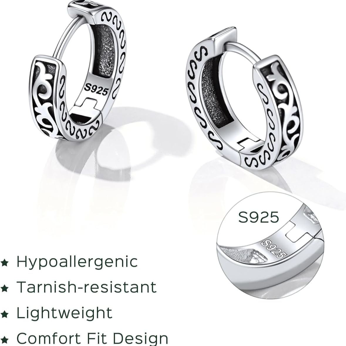 Sterling Silver Celtic Knot Vine Huggie Hoops Earrings