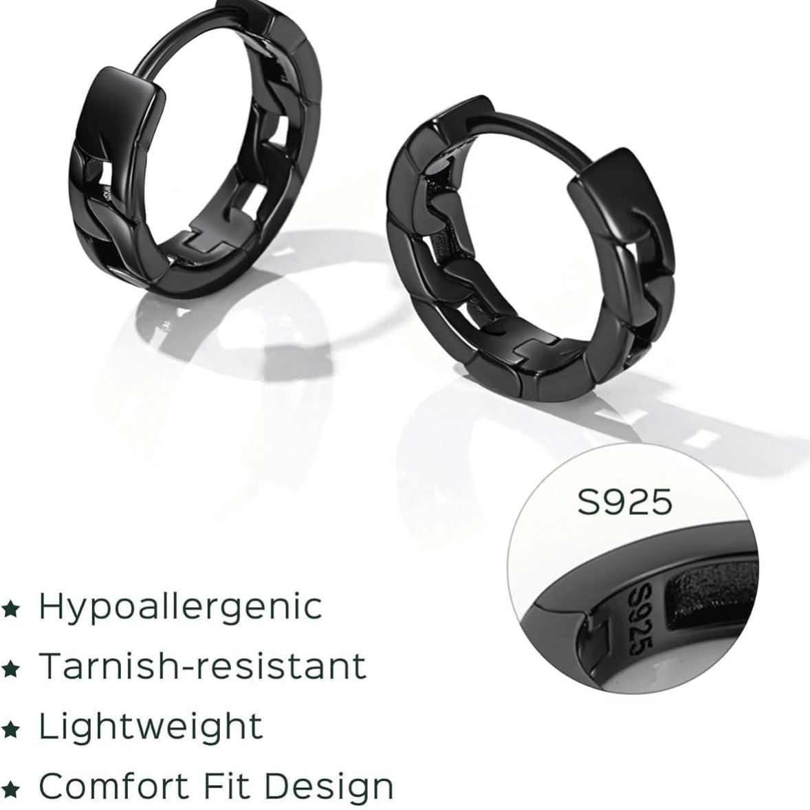 Sterling Silver Cuban Chain Link Hypoallergenic Hoops Earrings